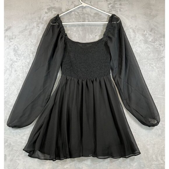 Windsor Dress Small Black Smocked Back Long Sleeve Knee Length NWT - Picture 4 of 16